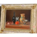 Gambar - Still life with copper pan, oil on panel, signed lower right, 28 x 39cmCondition report: