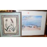 Lilias August - gothic window, lithograph, pair of botanical prints, beach scene watercolour, etc