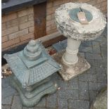 A reconstituted stone circular pedestal sundial, height 65cm, together with a reconstituted stone