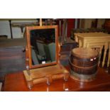 A Victorian mahogany swing toilet mirror, having twin cushion drawer base, together with a stained