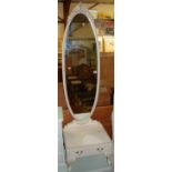 A contemporary French style white wood cheval mirror, having single lower drawer, w.47cm