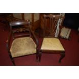 A 19th century mahogany reeded bar back elbow chair, together with further Sheraton style mahogany