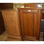 An Edwardian walnut ledgeback single door bedside cupboard; together with a similar satin walnut