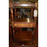 A 19th century mahogany square three-tier whatnot, having single central drawer, w.48cm