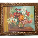 Ernest Hart Payne (1903-1994) - still life with flowers in a brass bowl, oil on canvas, signed lower