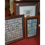 Three framed displays of Players Cigarette cards to include motorcars, together with a Rolls Royce