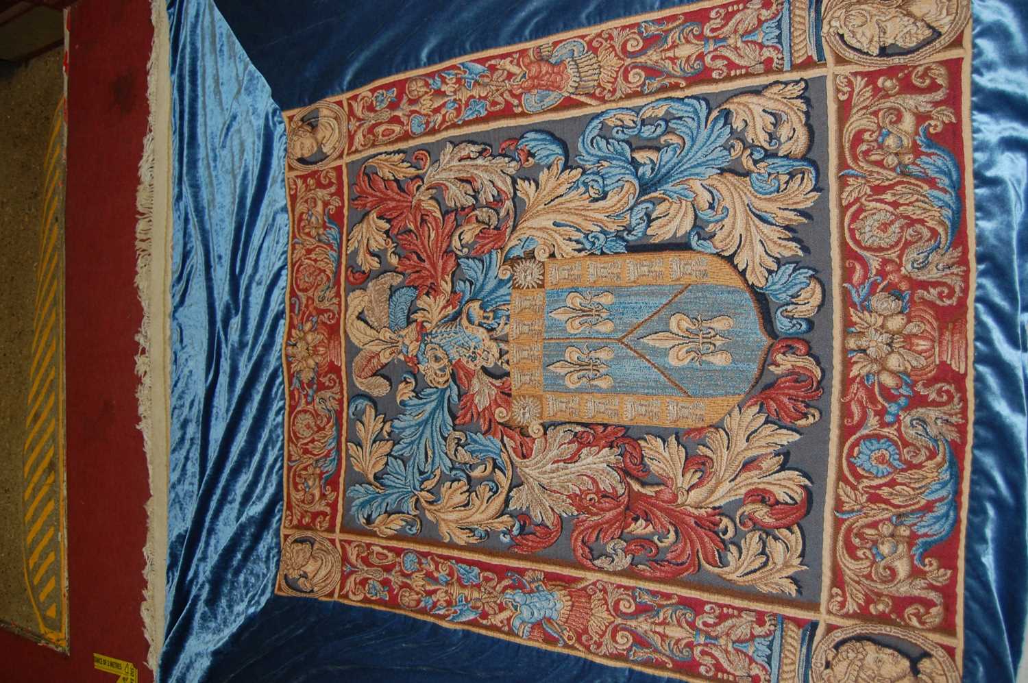 A large Continental embroidered tapestry wall hanging, with velour deep bordered surround, approx. - Image 4 of 4