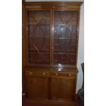 A circa 1900 mahogany bookcase cupboard, having twin astragal glazed upper doors enclosing shelved