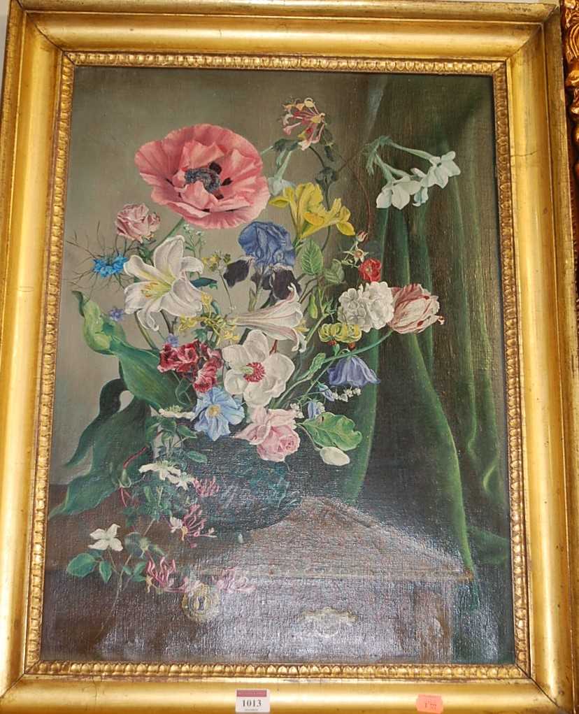 Lesley Lancaster - Still life with flowers in a glass bowl, oil on canvas, signed and dated 1950