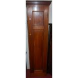 A mahogany narrow single door side cupboard having interior shelves, width 50.5cm