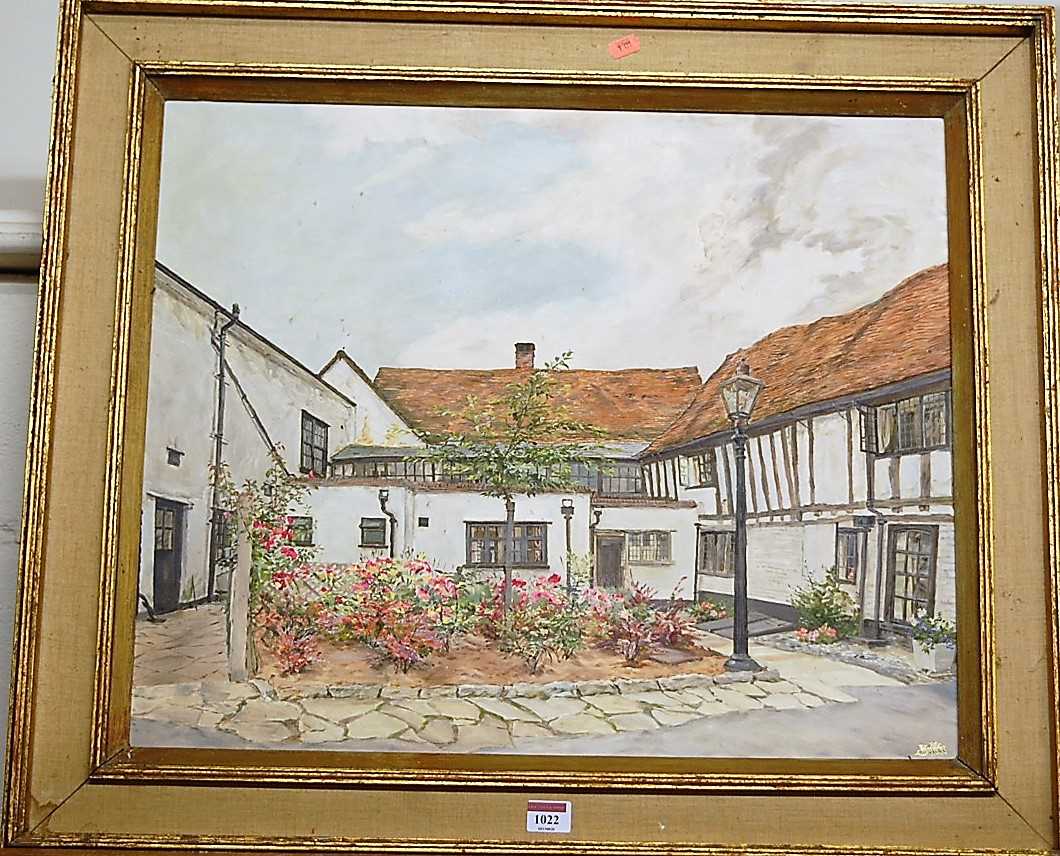 Alfred H Palmer (1911-1985) - The back of the Bull, Long Melford, oil on mill board, signed with