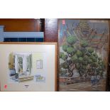 Assorted pictures and prints to include Derwentwater scene - watercolour, woodland scene - pastel,