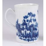 A Worcester porcelain tankard, of good size, underglaze blue printed in the Plantation pattern,