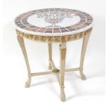 A painted and marble topped centre table, in the Adam style, the circular specimen marble top