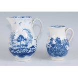 A Caughley porcelain sparrow-beak cream jug, underglaze blue painted with Oriental river landscapes,