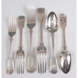 A mid-Victorian silver part cutlery suite, in the Fiddle & Thread pattern, comprising eight table