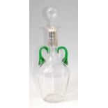 A late Victorian glass mallet decanter and stopper, having pierced silver collar assayed