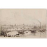 William Lionel Wyllie (1851-1931) - The Thames from Westminster, etching, signed in pencil to the