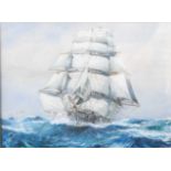 R. Tetley - The clipper ship Lightning in choppy seas, watercolour and gouache, signed lower