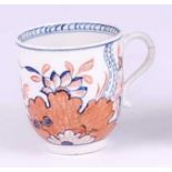 A Lowestoft porcelain coffee can, decorated in the Tobacco leaf pattern and the Imari palette,