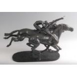 After Albert Hinrich Hussmann (1874-1946), a large bronze modelled as racehorses and jockeys, on a