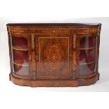 A Victorian figured walnut inlaid and gilt metal mounted breakfront credenza, having central
