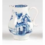 A Lowestoft porcelain sparrow-beak cream jug, underglaze blue painted with a pagoda below a