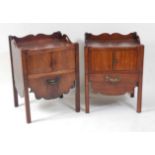 A near-pair of George III mahogany tray-top night commodes, each having a three-quarter gallery with