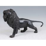 A Japanese Meiji period (1868-1912) bronze lion, modelled in striding roaring pose, with original