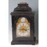 *Joseph Gray of Durham - a George III ebony veneered bracket clock, having a caddy top, arched brass