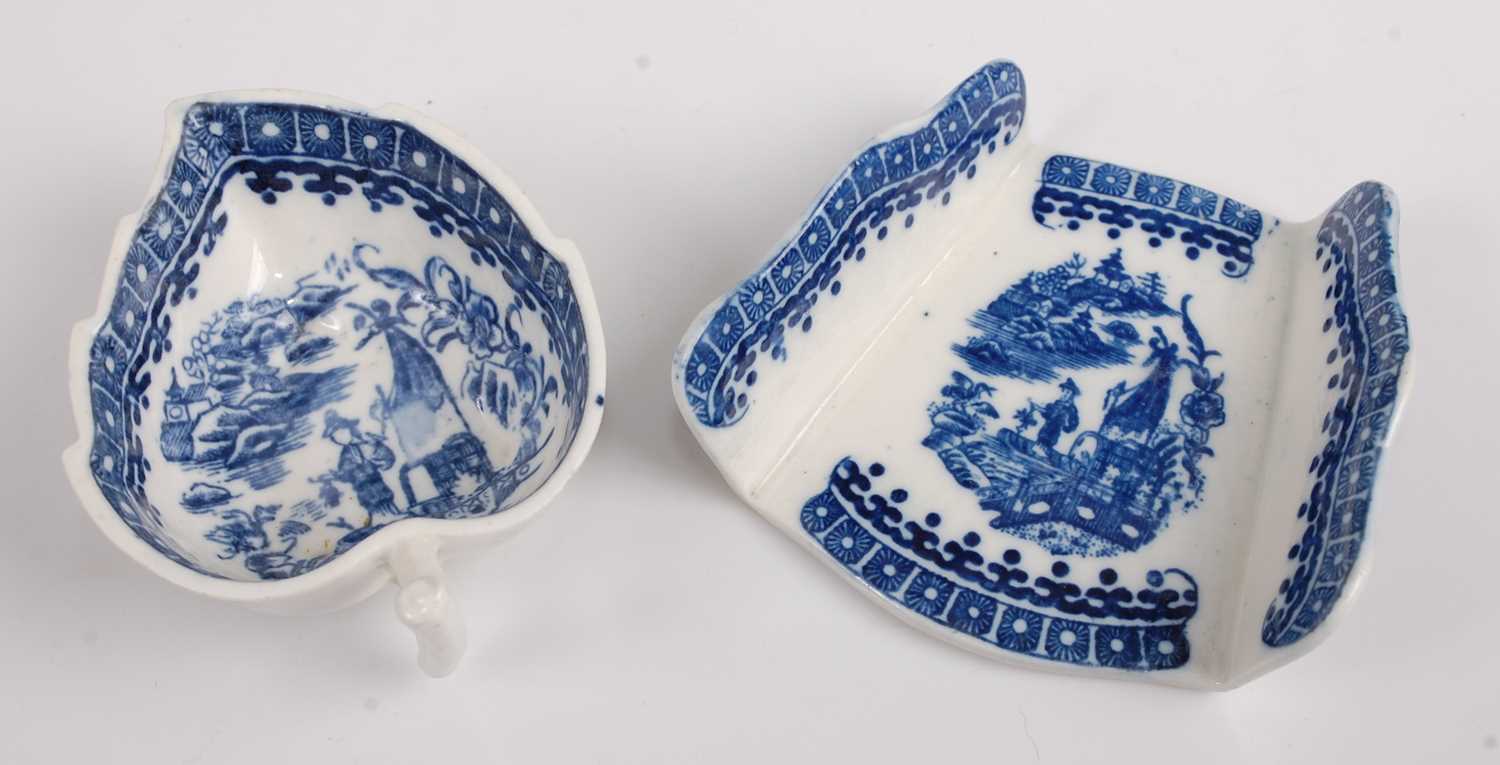 A late 18th century Caughley porcelain blue and white asparagus server, decorated in the Fisherman