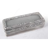 A George IV silver snuff-box, having engine turned and chased hinge cover, gilt-washed interior, 2.
