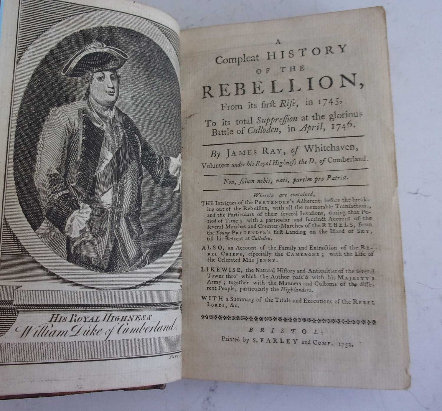 RAY, James. A Compleat History of the Rebellion from its First Rise in 1745……. S. Farley, Bristol, - Image 2 of 3