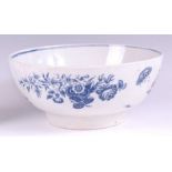 A Worcester porcelain footed punch bowl, transfer printed in underglaze blue with the Three