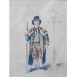*Early 19th century English school - A Georgian Beadle, pencil with watercolour and traces of white,