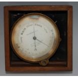 *A Victorian lacquered brass cased barometer, the silvered dial with inset mercury scale, signed