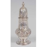 *An early George III silver pedestal lighthouse sugar caster, having a finial topped and bright