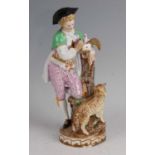A 19th century Meissen porcelain Shepherd figure, modelled as a young gallant in 18th century
