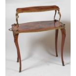 A late 19th century French kingwood and marquetry inlaid two-tier etagere, having gilt metal mounts,