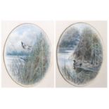 (George) Parsons Norman (1840-1914) - Pair: Ducks on a Norfolk reed-bed, watercolours heightened