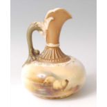 A Worcester porcelain miniature ewer, shape No.1136, decorated with sheep within a landscape by