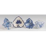 A late 18th century English porcelain pickle leaf dish, blue and white printed with a Japanese river