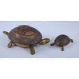 An antique mechanical brass hotel desk bell in the form of a turtle, early 20th century Spanish,