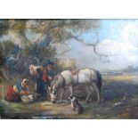 Attributed to Edward Charles Williams (1807-1881) - Travellers washing with grey horse and attendant