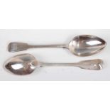 A pair of George III silver tablespoons, in the Fiddle pattern, having armorial engraved