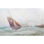 Robert Malcolm Lloyd (1859-1907) - Fishing smacks coming in to Gorleston Harbour, watercolour with