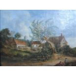 Attributed to Alfred Stannard (1806-1889) - Figures and farm animals at Drayton near Norwich, oil on