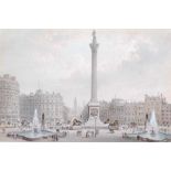 19th century English school - Trafalgar Square, watercolour heightened in white, 8 x 12cm; and one