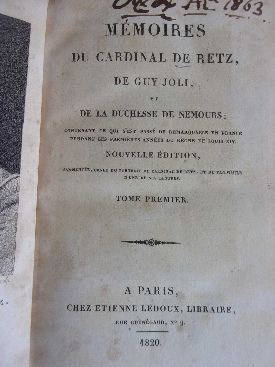 Memoirs Du Cardinal De Retz, De Guy Joli et De La Duchesse De Nemours. Etienne Ledoux, Paris, - Image 4 of 4