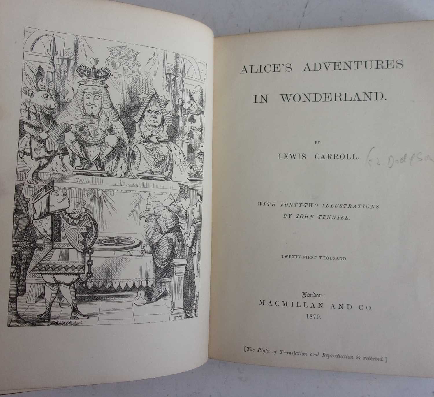 *CARROLL, Lewis. Alice’s Adventures in Wonderland. Macmillan & Co, London 1870. 21st thousand. - Image 2 of 3